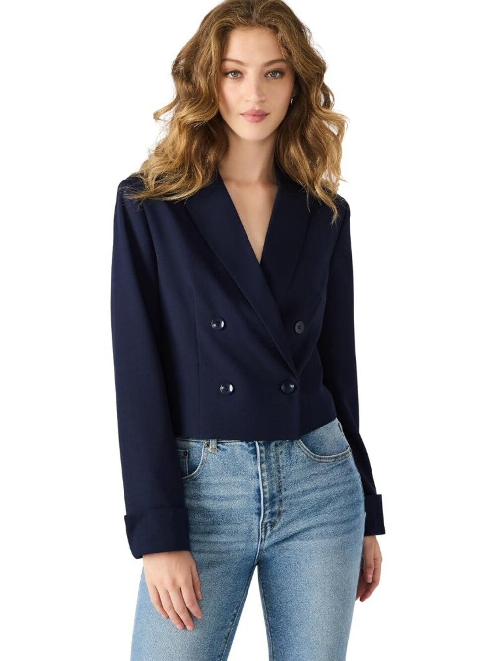 Steve Madden Women's Midnight Long Sleeve Double Breasted Imported Rowane Blazer